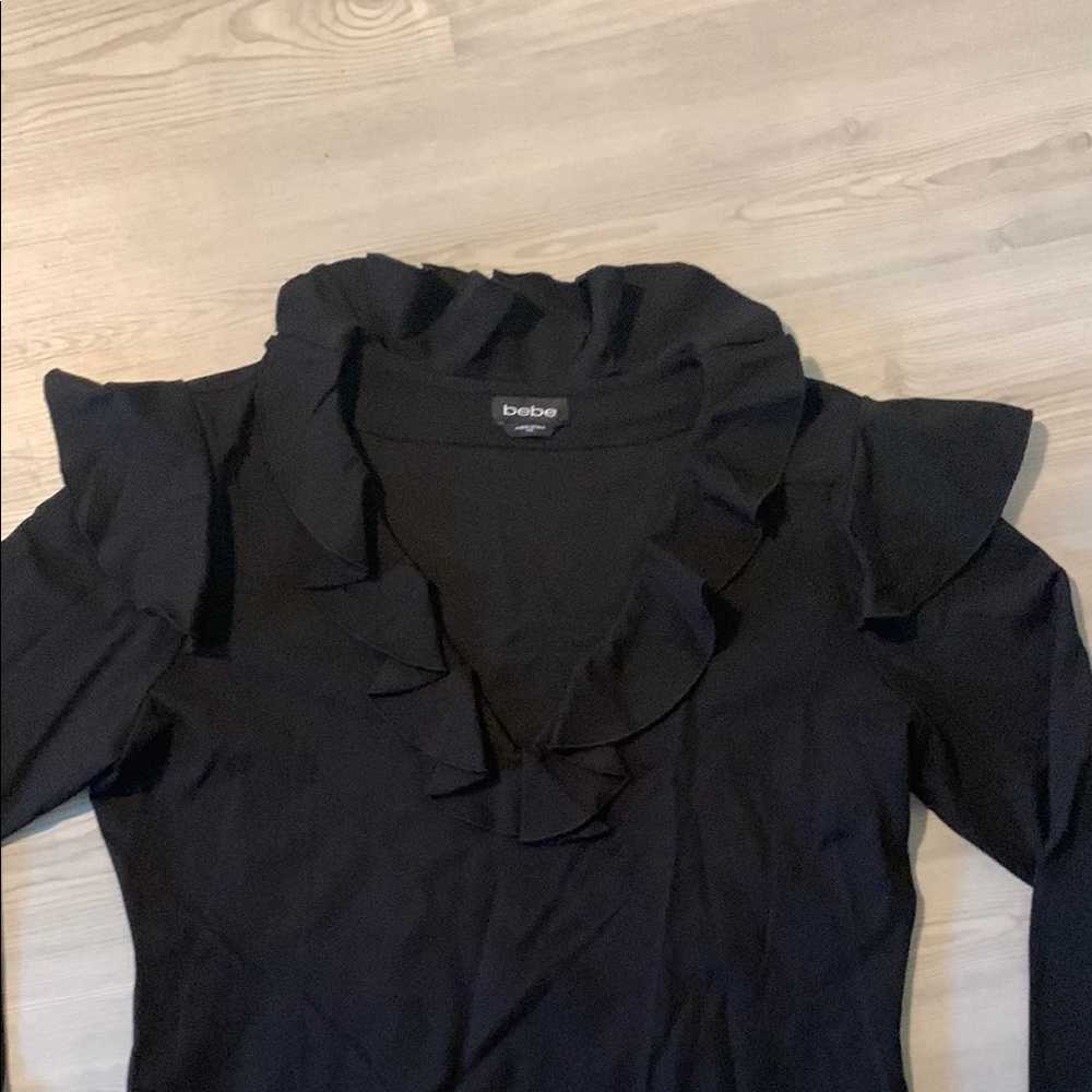 Bebe Black Ruffled Bell Sleeve Blouse - Picture 3 of 4